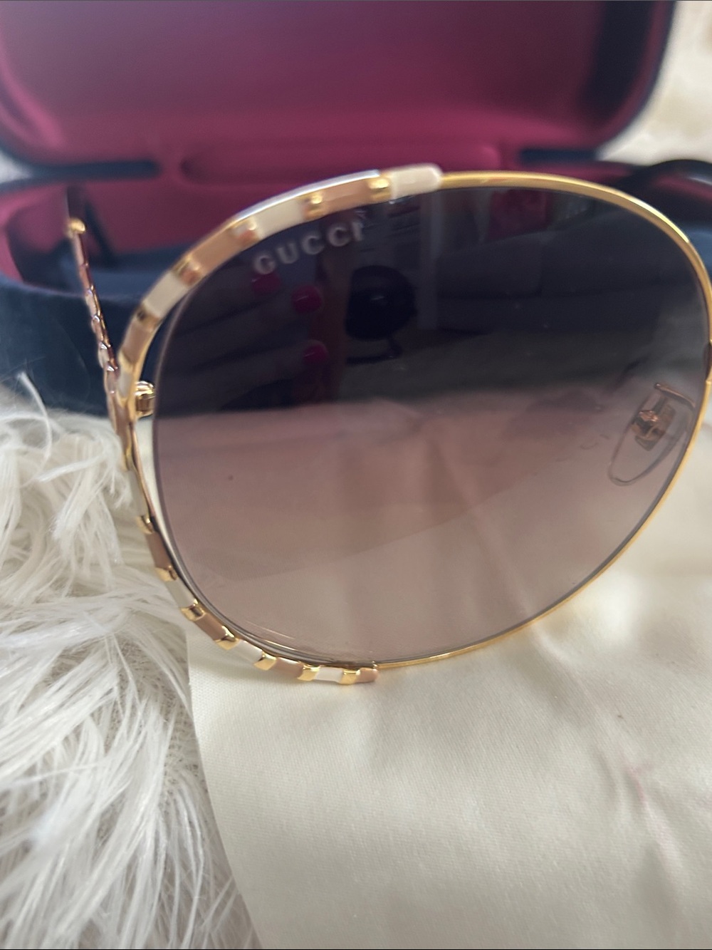 GUCCI Round GG0595S Gold Gradient Brown Sunglasses $595 Retail - Picture 9 of 16